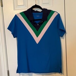 Tory Sport Navy Polo with Pink and Green Chevron